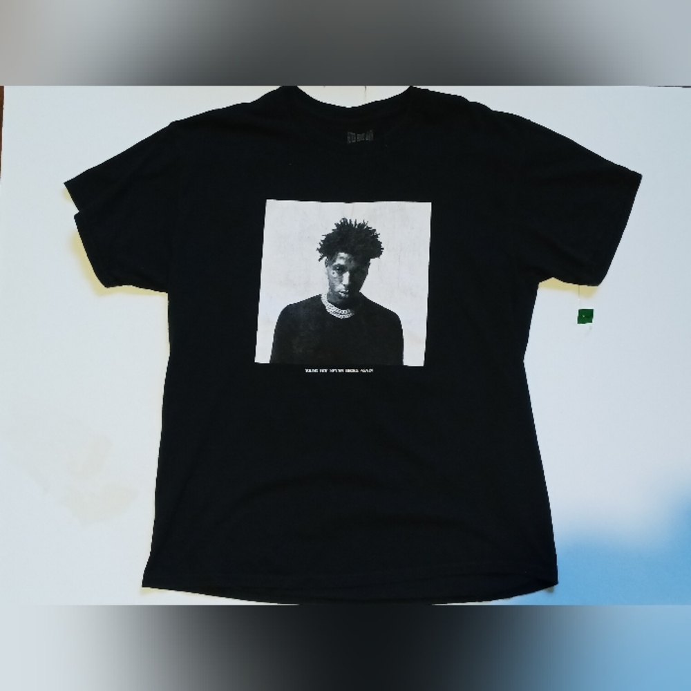 NBA Young Boy/Never Broke Again/Crew Neck Black Streetwear Tshirt (L)